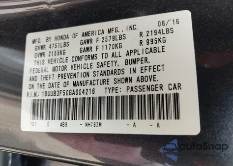 2016 Acura Tlx V6 Tech из США, поврежденный, VIN 19UUB3F50GA004216